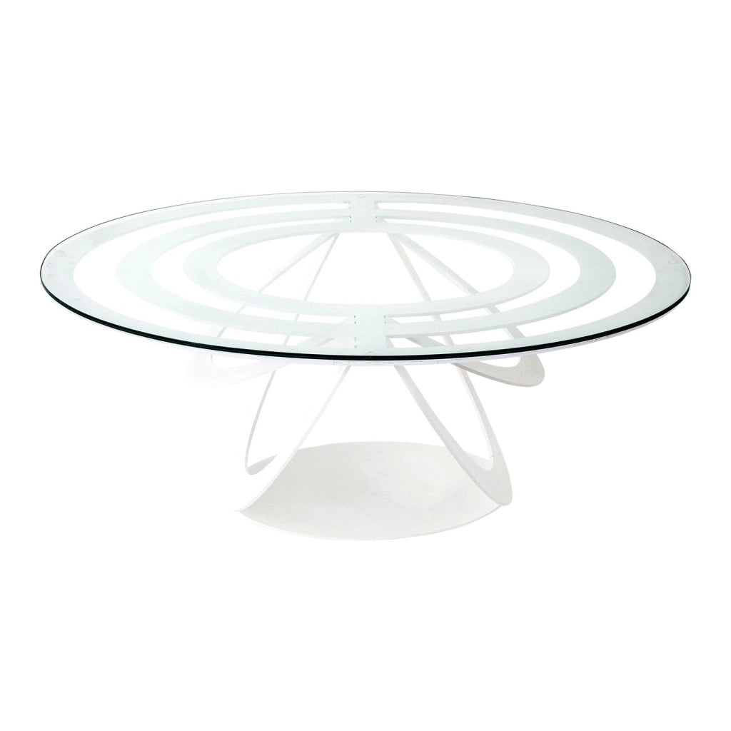 Tavolino in ferro e vetro Optical ovale Bianco