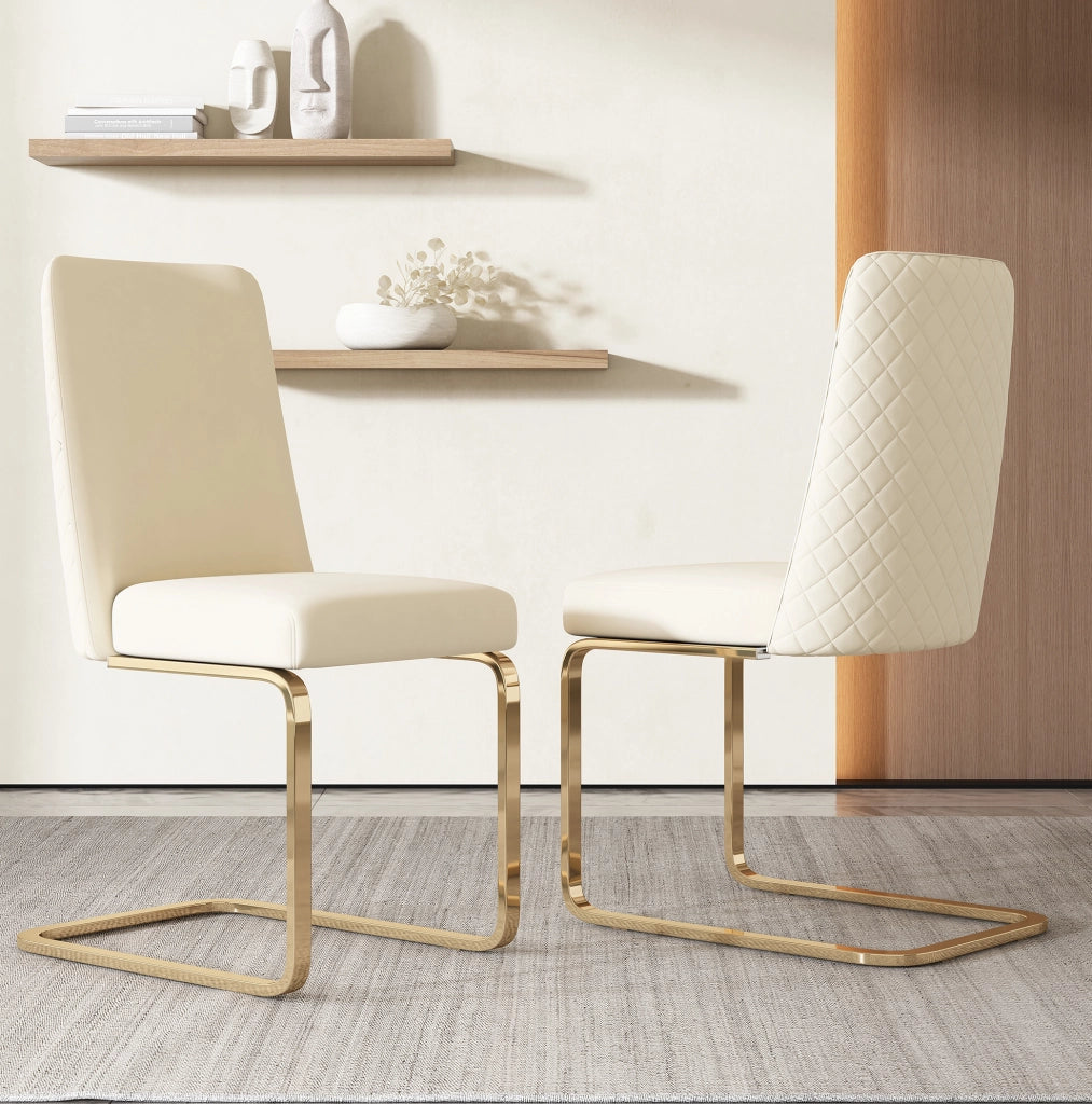 Set di 2 sedie in velluto con schienale a rombi e gambe in metallo; beige