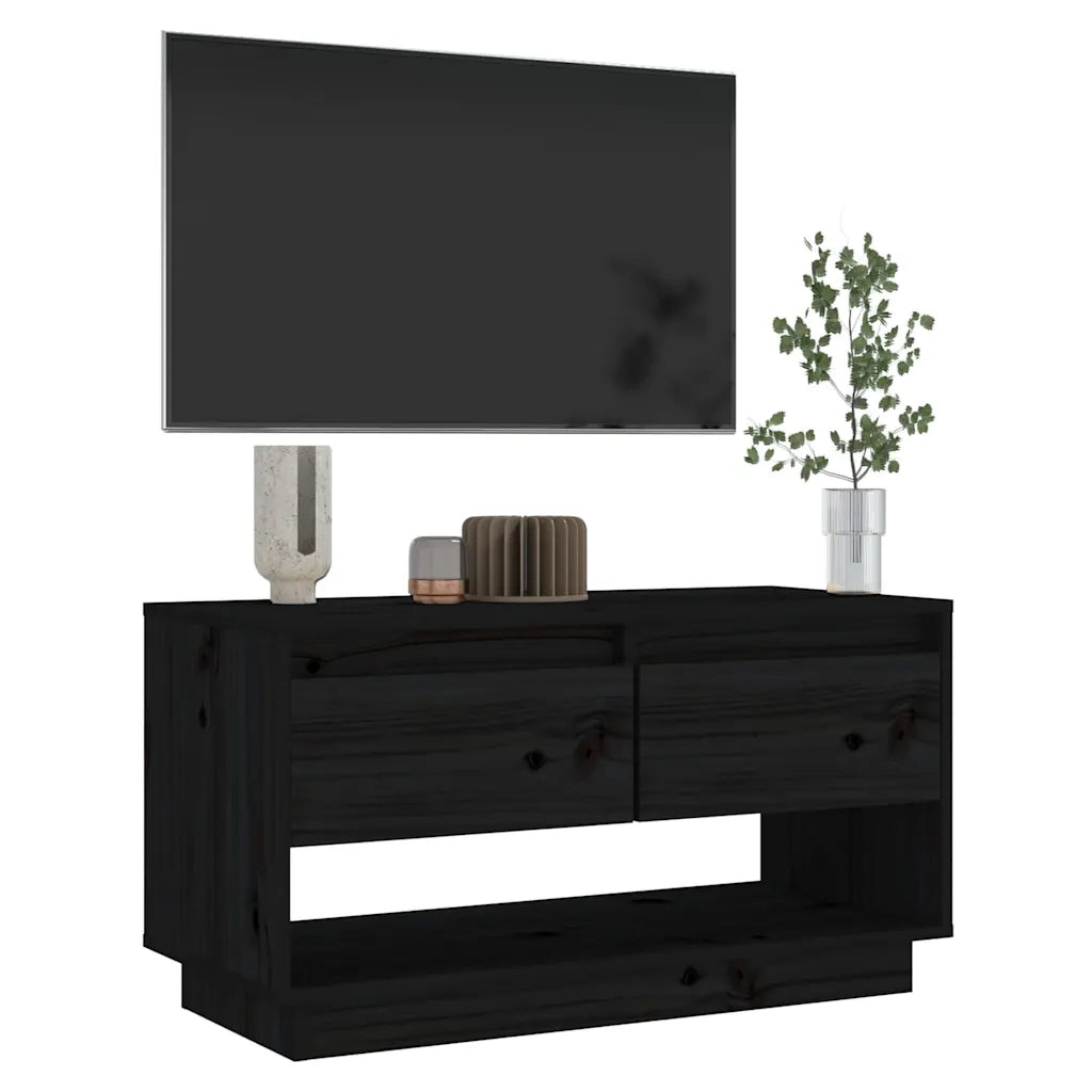 Mobile Porta TV-Mobile per TV-Credenza TV Nero 74x34x40 cm in Legno Massello di Pino