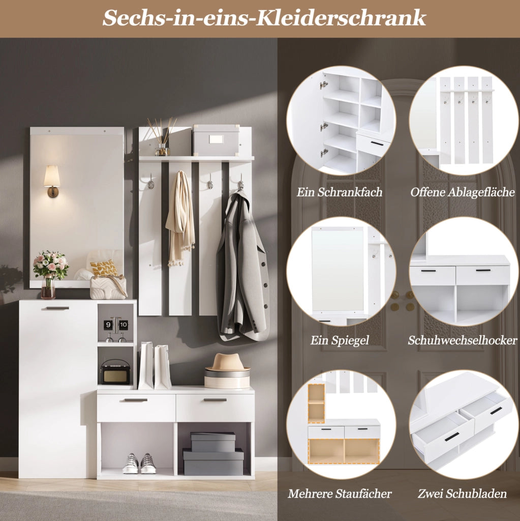 ARMADIO INGRESSO con specchio 120 x 35 x 175,5 cm bianco MDF
