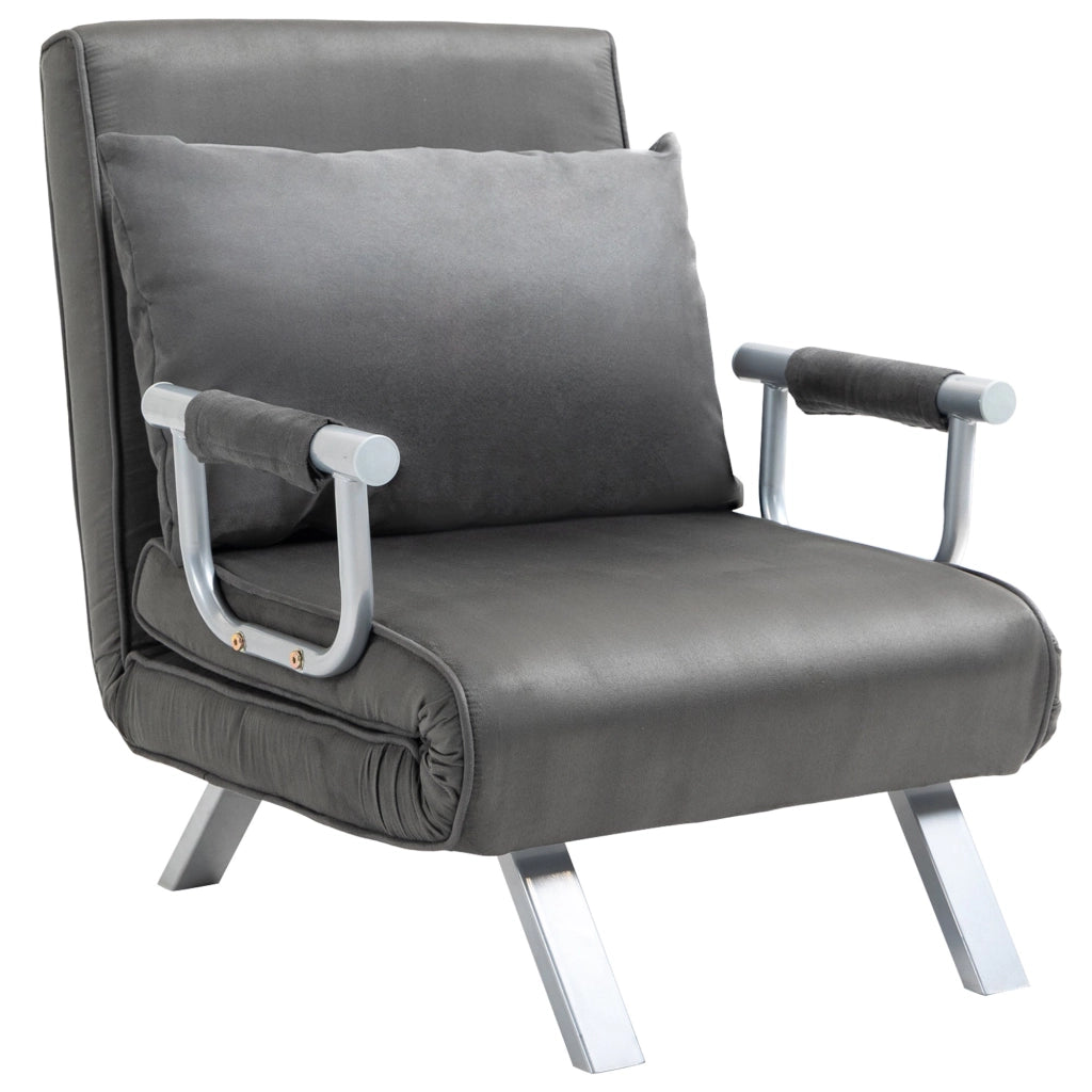 Poltrona Letto Trasformabile con Rivestimento in Microfibra Grigio Scuro