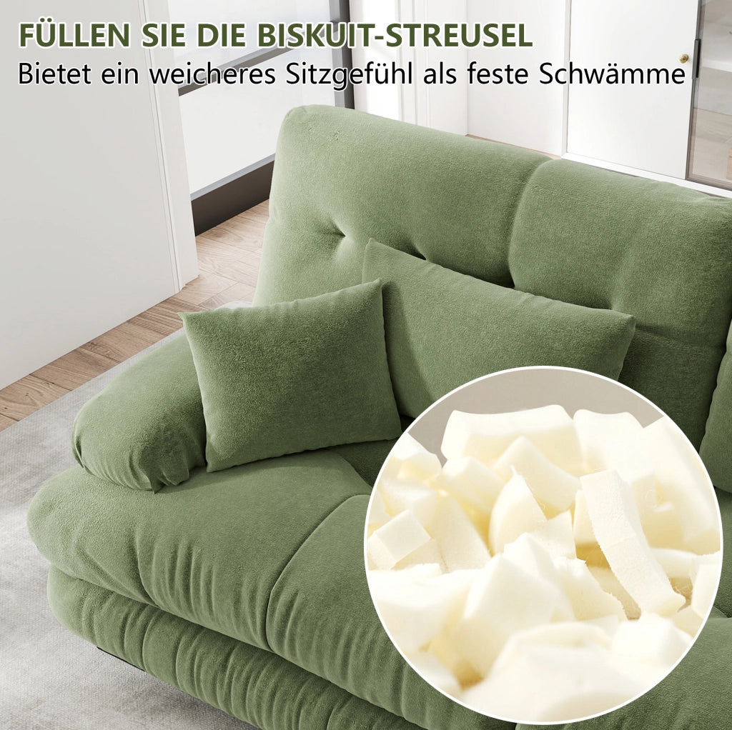 Divano angolare modulare 4 posti con seduta profonda 406x77x81 cm in ciniglia verde