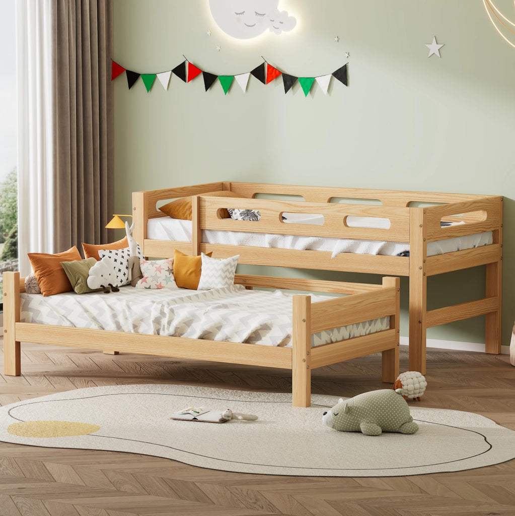 Letto a castello per bambini e ragazzi trasformabile in 2 letti singoli 90x200 cm; naturale