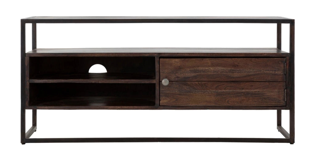 Porta Tv Burn 120x40x55 cm in Legno di Acacia e in Ferro Marrone