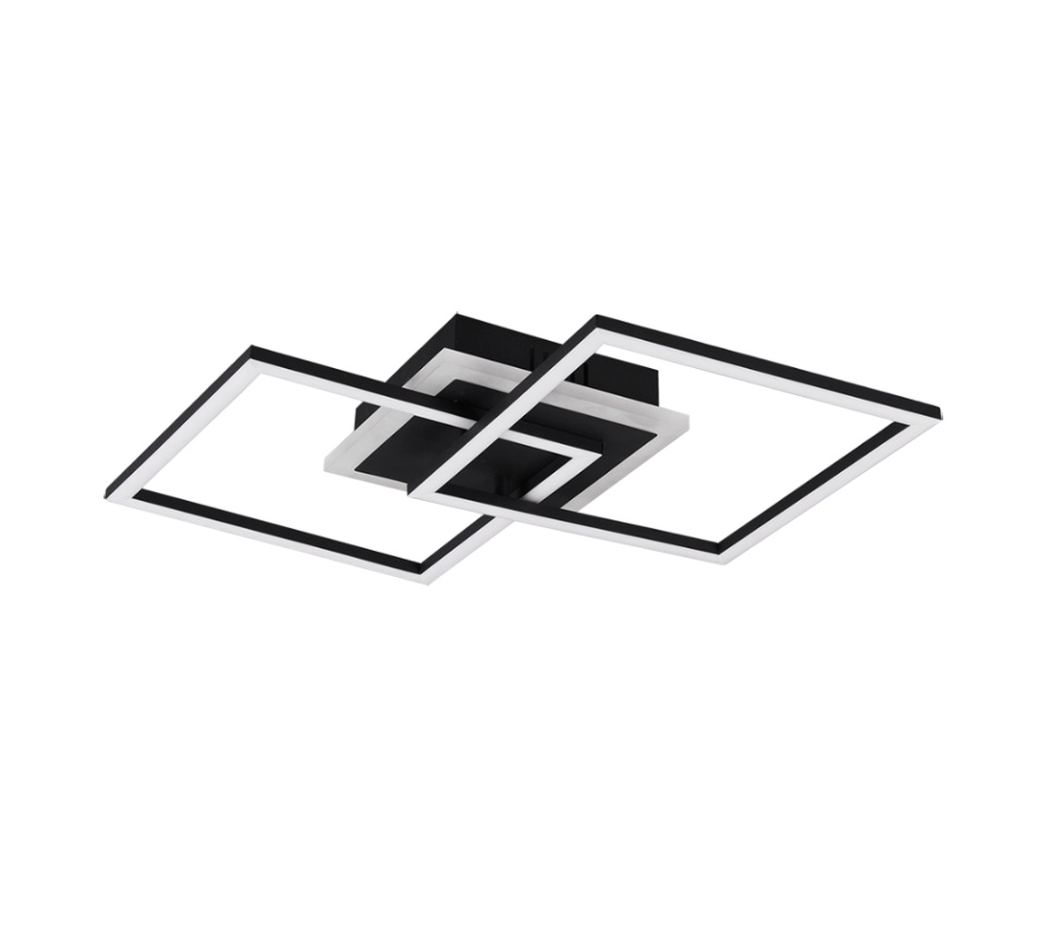 Plafoniera LED doppio quadrato, metallo, nero, L 57 cm, Venida