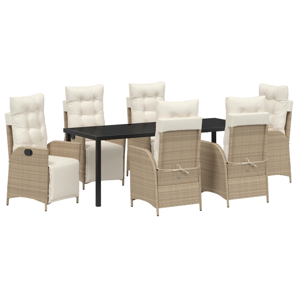 Set da Pranzo da Giardino 7 Pezzi Beige Rattan Poliestere