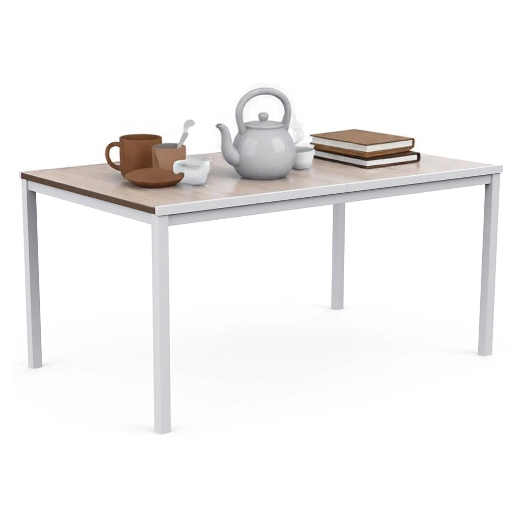 Tavolo da esterno Sarnia, Base per picnic, Piano da pranzo da giardino, Banco outdoor multiuso, 159x95 h75 cm, Rovere e Bianco