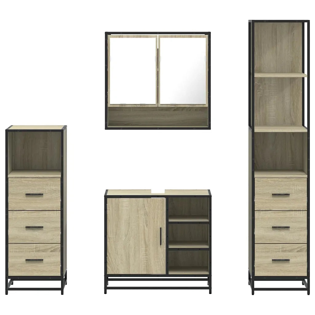 Set Mobili da Bagno 4 pz Rovere Sonoma in Legno Multistrato