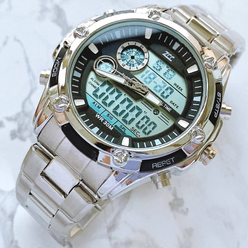 Trade Shop - Orologio Polso Zcc Uomo Analogico Digitale Multifunzione Cronografo Silver Nero -