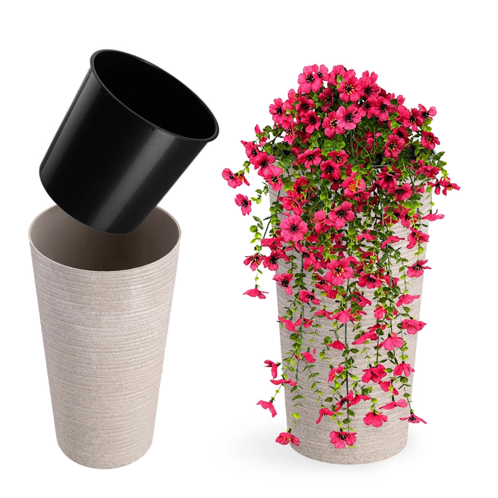 Vaso da fiori KADAX, coprivaso, alto, 37 cm, con inserto, per soggiorno, beige