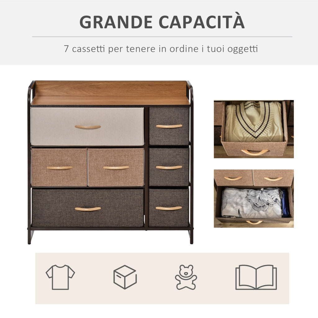 Cassettiera 7 Cassetti Tessuto ¨C Minimal ¨C 80x29x78.5 cm Multicolore