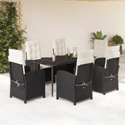 Set da Pranzo da Giardino 7 pz Nero con Cuscini in Polyrattan 3212295