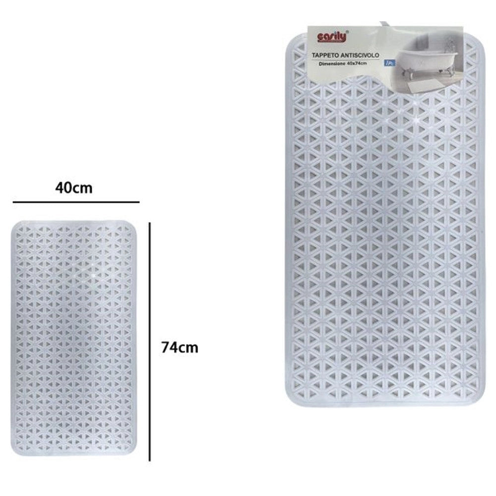 Trade Shop - Tappeto Antiscivolo Intreccio Geometrico Bianco Per Vasca Da Bagno Doccia 40x74cm 10797 -