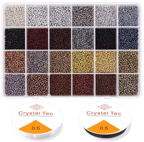Set di perle in vetro da 16800 pezzi da 2 mm per la creazione di collane, armband, perle Rocailles da 12/0, set di perle per DIY collane, orecchini, gioielli e attività di fai da te.