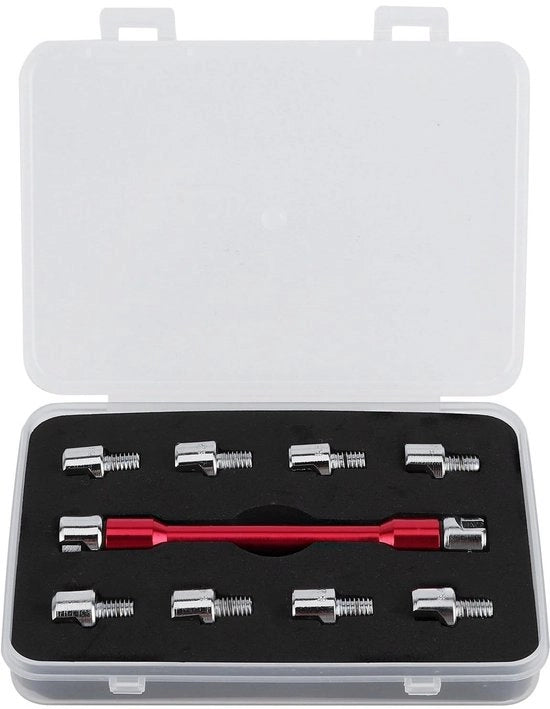 Set di chiavi motorizzate 10-in-1 adattabile - 10 misure - in acciaio e alluminio - con cassetta di chiusura - lunghezza 93 mm