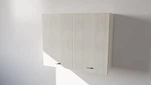 Pensile Cucina  in Legno Nobilitato Larice Bianco, Mobile Alto con 2 Ante, Pensile Componibile Moderno Made in Italy (H80XL60XP32cm)