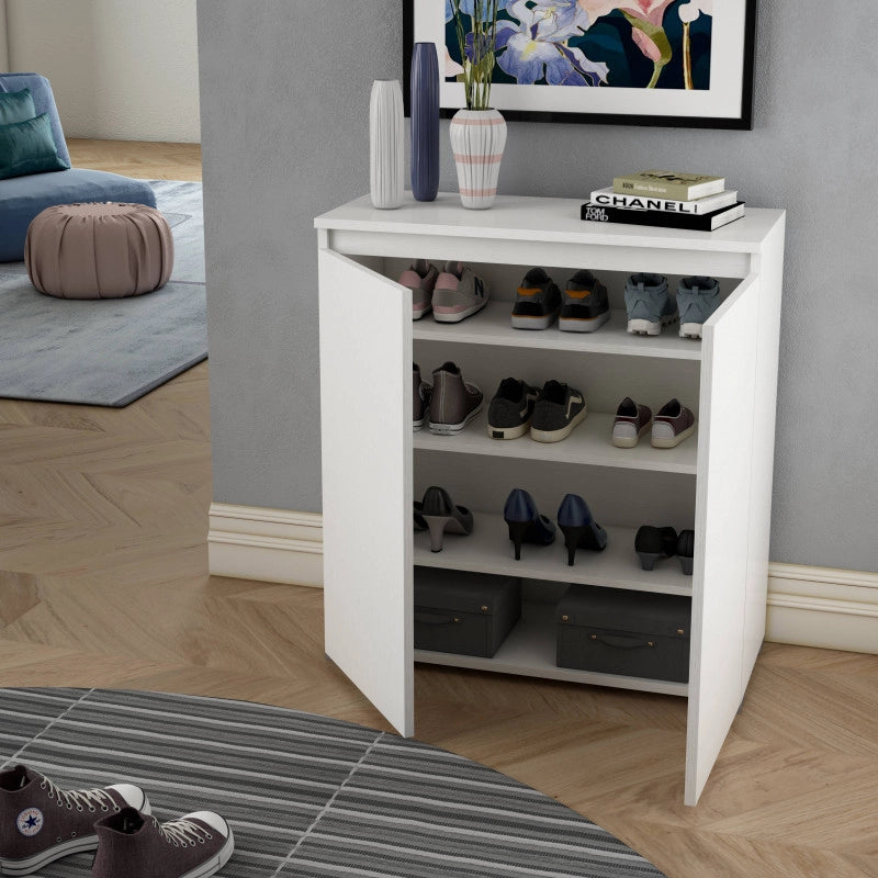 Mobile multiuso 2 ante con maniglia a gola e 3 ripiani regolabili bianco 80x37x102 cm - Terraneo