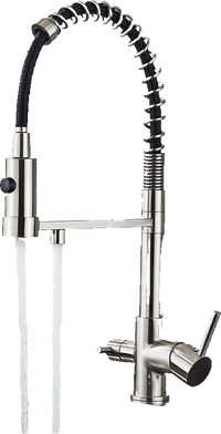 Bernd | Rubinetto da cucina a osmosi a molla a 3 vie argento Rubinetto con filtro in acciaio inossidabile spazzolato | Miscelatore da ristorante