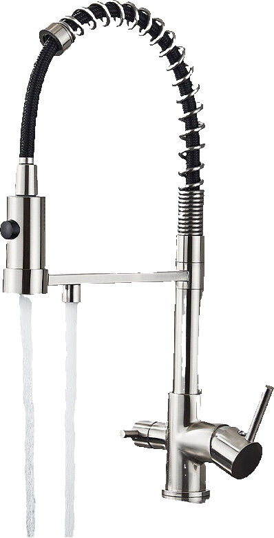 Bernd | Rubinetto da cucina a osmosi a molla a 3 vie argento Rubinetto con filtro in acciaio inossidabile spazzolato | Miscelatore da ristorante