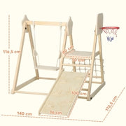 Struttura da arrampicata indoor 5 in 1 pieghevole in legno naturale per bambini