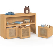 IDMarket - Contenitore per bambini EDHEN in legno e canna con 3 cassetti a cubo su rotelle