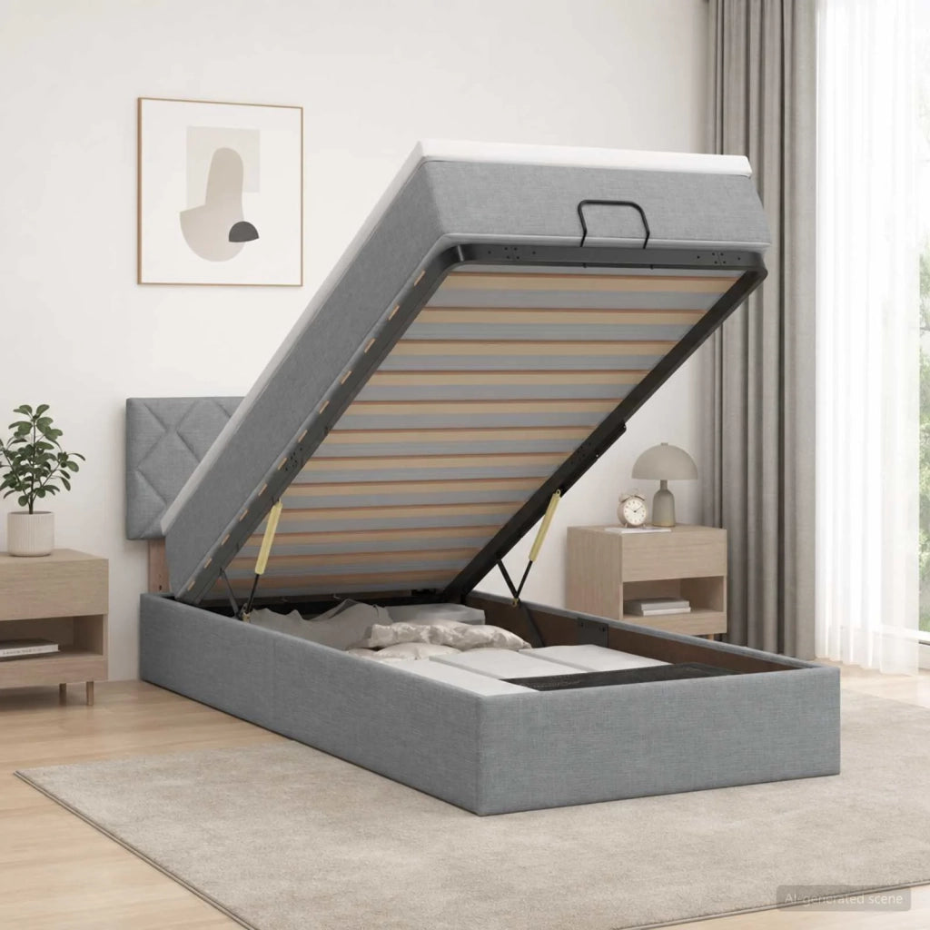 Letto ottomano con materasso Grigio Chiaro 100 x 200 cm Tessuto 3456385