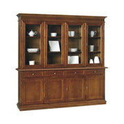 Cristalleria color noce con 8 ante e 4 cassetti in stile classico in legno e mdf con rifinitura in noce lucido 205x42x205 H