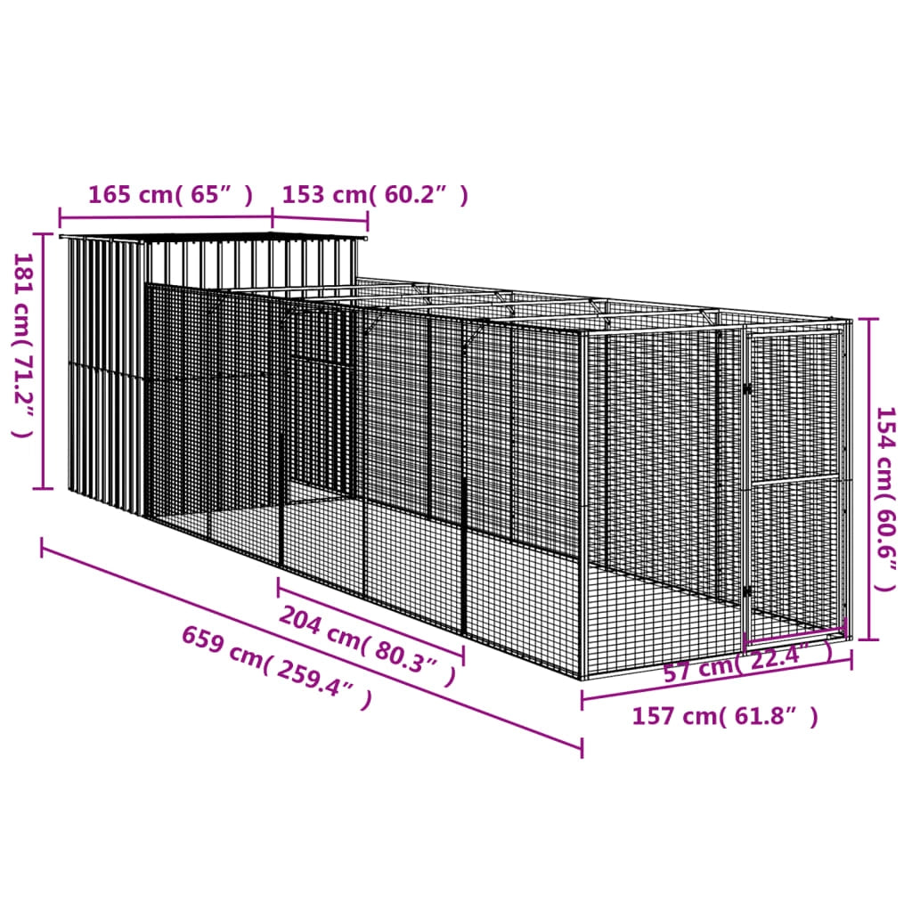 Cuccia per cani con recinto 165 x 659 x 181 cm antracite 02_0043474