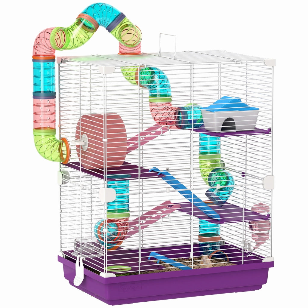 Casetta per criceti 4 piani con tunnel ruota mangiatoia ¨C zephmum ¨C 46x30x58 cm viola