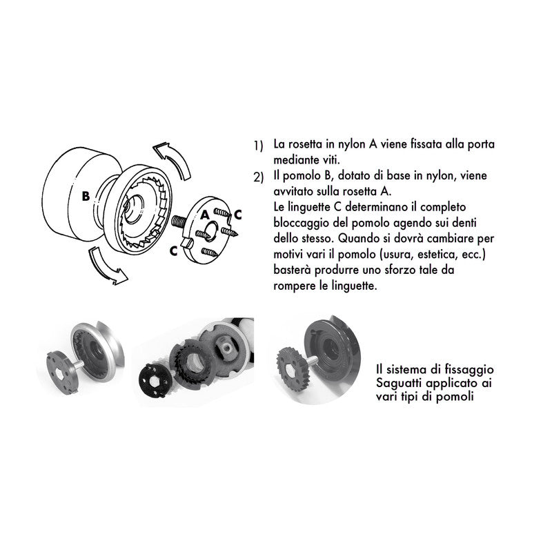 Pomolo fisso per porta SAGUATTI 873/70QB in alluminio nero lucido