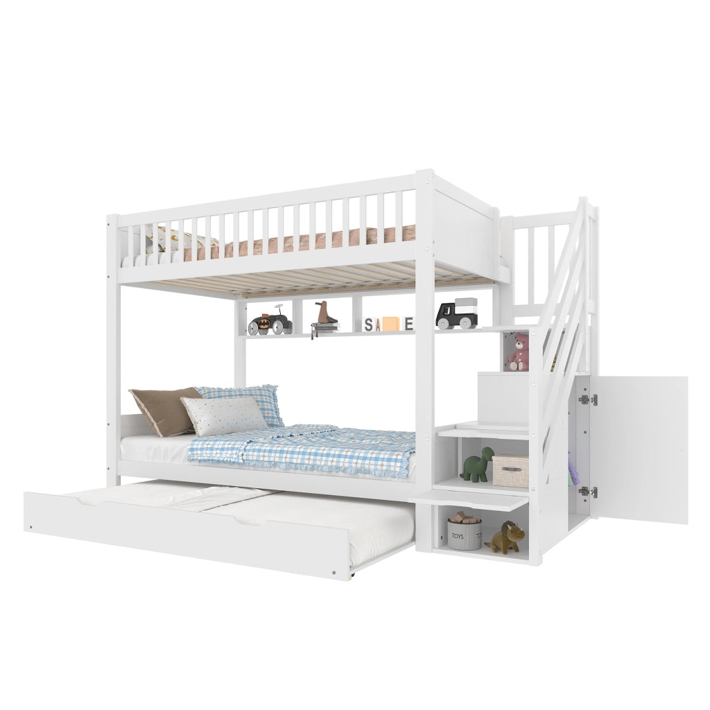 LETTO a castello 90x200 cm Bianco in pino con letto estraibile