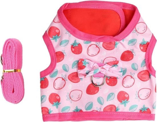 Harnas per coniglio con cinghia - Harnas per coniglio morbido - Cavo di sicurezza sicuro - Adatto per conigli e cavi - Cinghia blu per coniglio - Per gatti e piccoli animali - Rosa e grigio - Per la corsa dei cavi