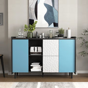 Credenza da cucina con 2 cassetti e vani aperti in MDF nera e blu 40 × 120 × 80 cm