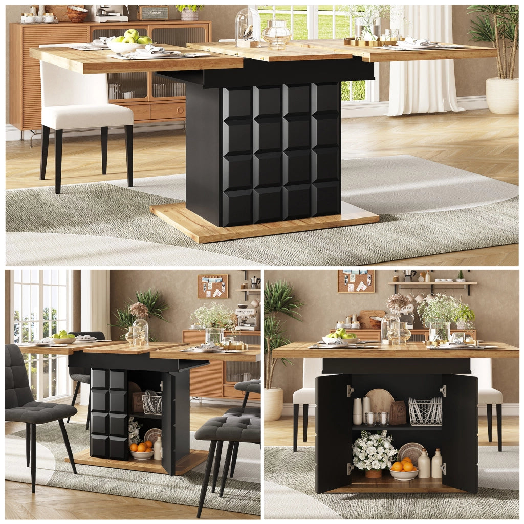 TAVOLO Allungabile 110-140x80x75 cm MDF Nero/Naturale