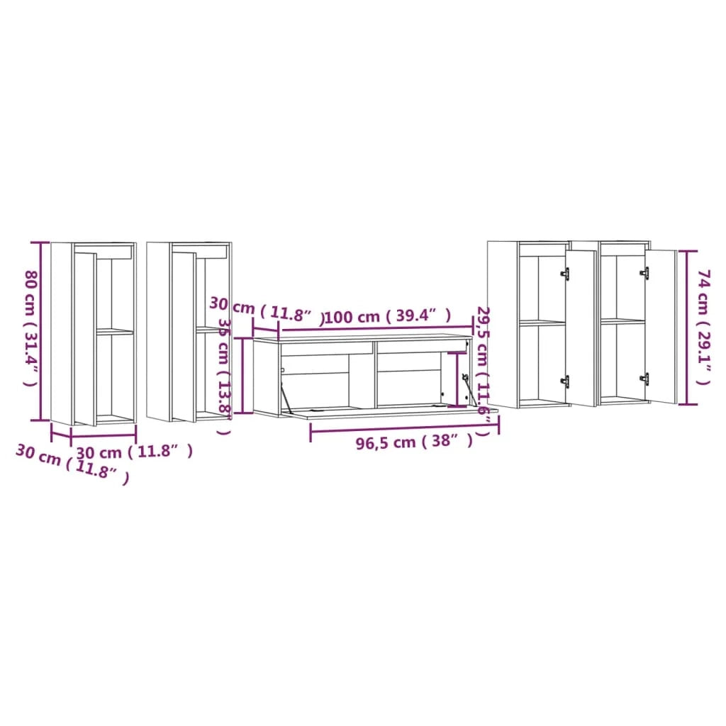 Mobile TV multimediale scaffale TV credenza mobile TV sala da pranzo soggiorno camera da letto 5 pezzi legno massello di pino bianco 02_0028769