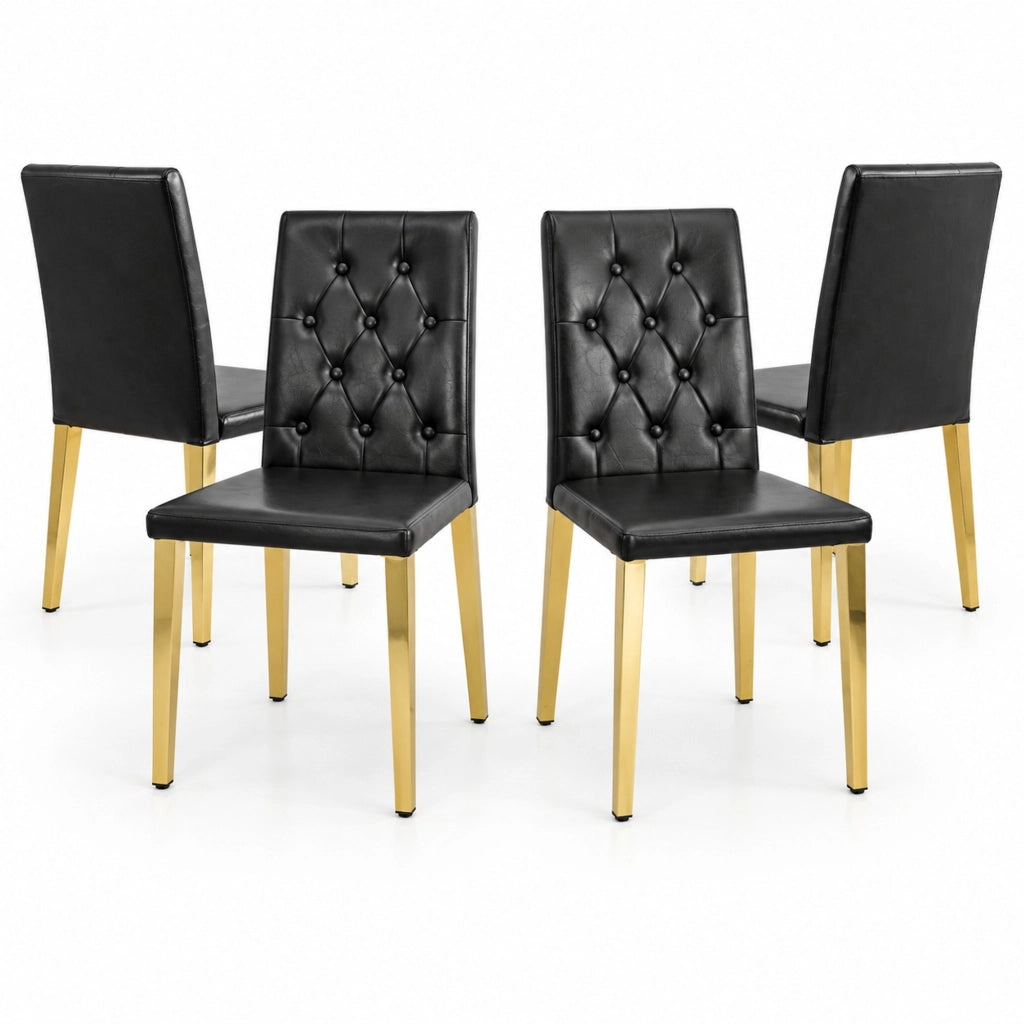 Set di 4 sedie da pranzo in PU nero con gambe oro