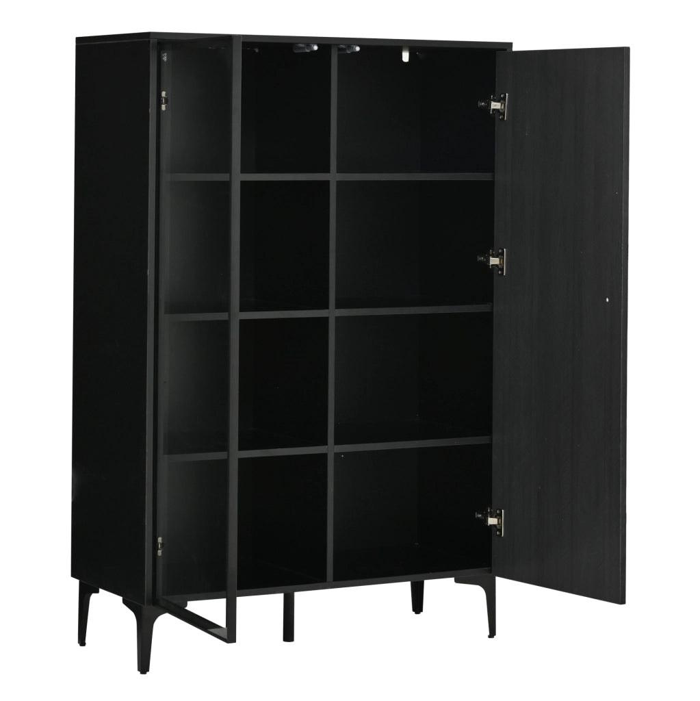 Mobile vetrina alto 90x40x135 cm con LED RGB; 2 ante; MDF nero e naturale