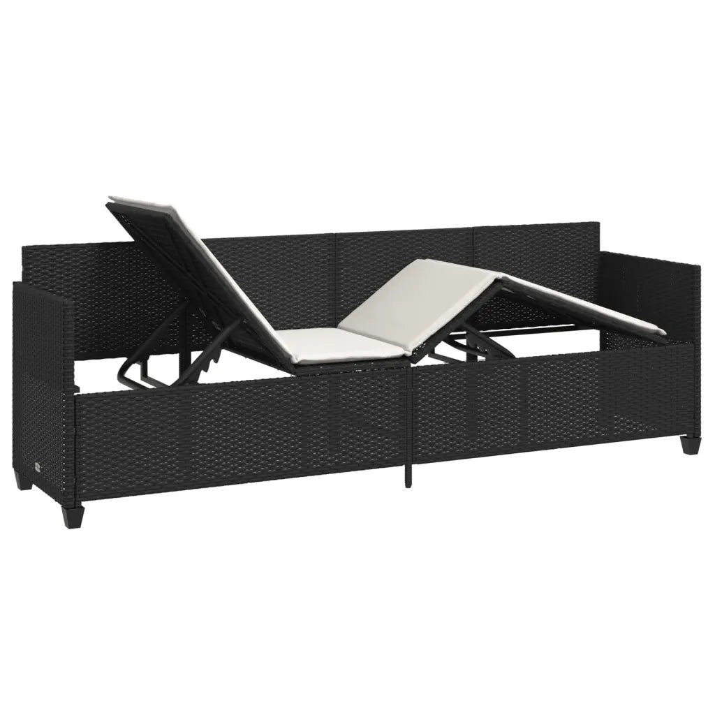 Lettino Prendisole con Cuscini NeroÂ in Polyrattan