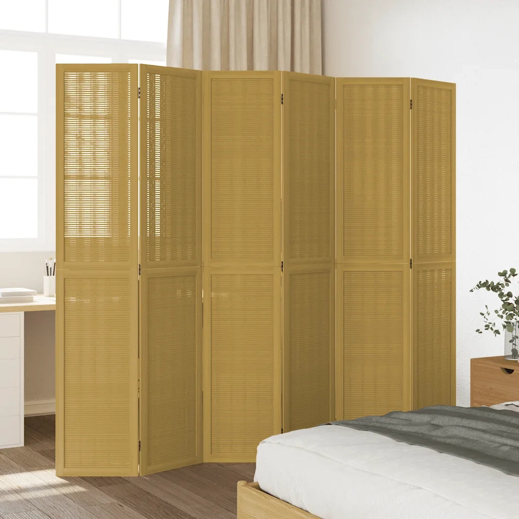 Divisorio Ambienti 6 Pannelli Marrone Legno Massello Paulownia 358827