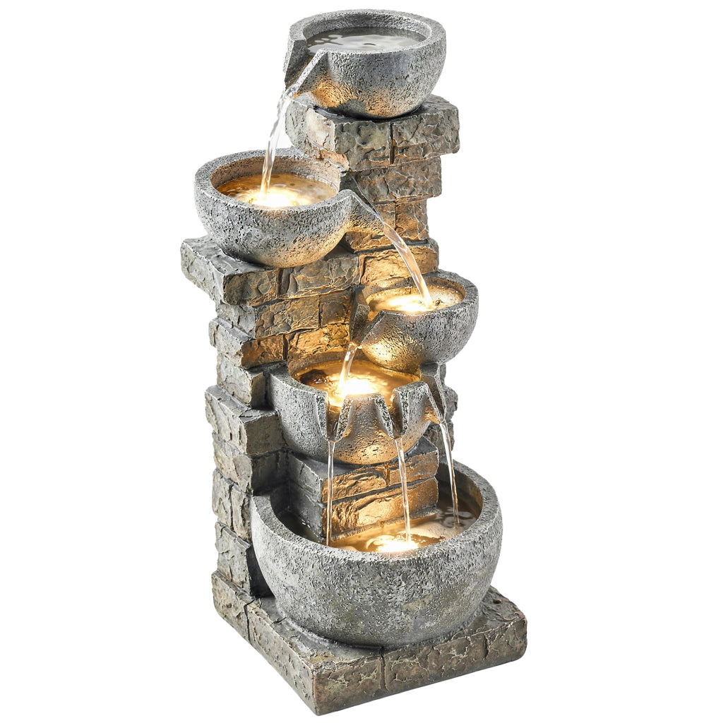 Fontana da Giardino a Cinque Livelli con LED ¨C Zephmum ¨C Effetto Pietra 34x36x80 cm