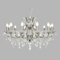 Lampadario Classico Parigi Acciaio Argento Vetro Trasparente 12 Luci E14