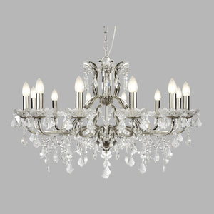 Lampadario Classico Parigi Acciaio Argento Vetro Trasparente 12 Luci E14