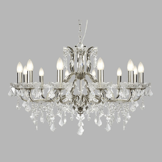 Lampadario Classico Parigi Acciaio Argento Vetro Trasparente 12 Luci E14