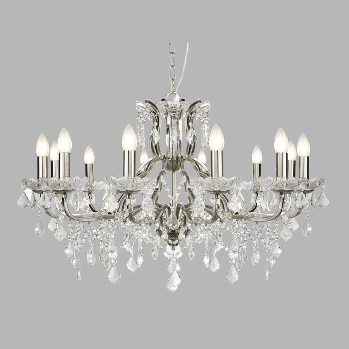 Lampadario Classico Parigi Acciaio Argento Vetro Trasparente 12 Luci E14