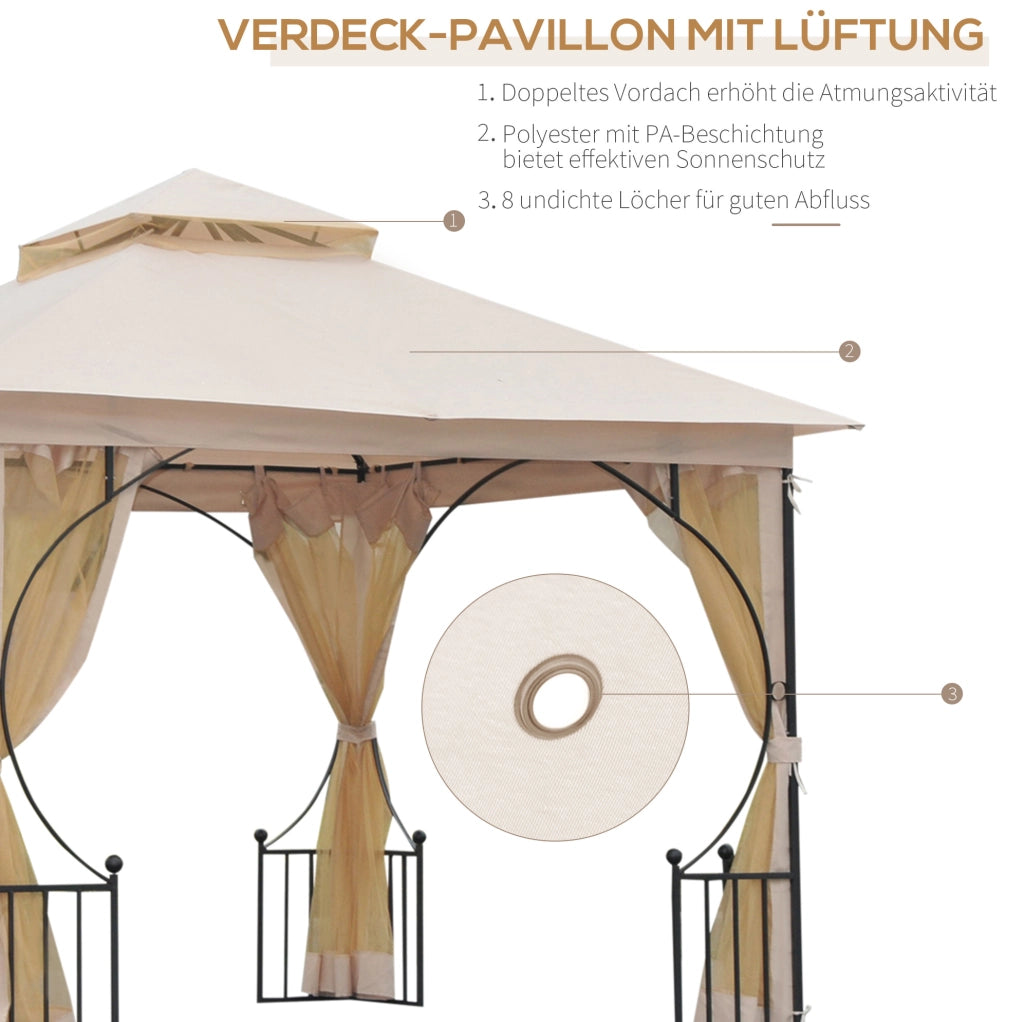 Gazebo da giardino 295 x 295 x 275 cm con doppio tetto beige