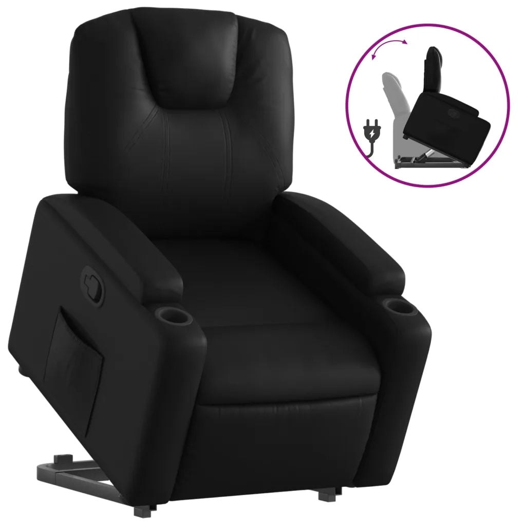 Poltrona Alzapersona Reclinabile Nera in Similpelle 3204430