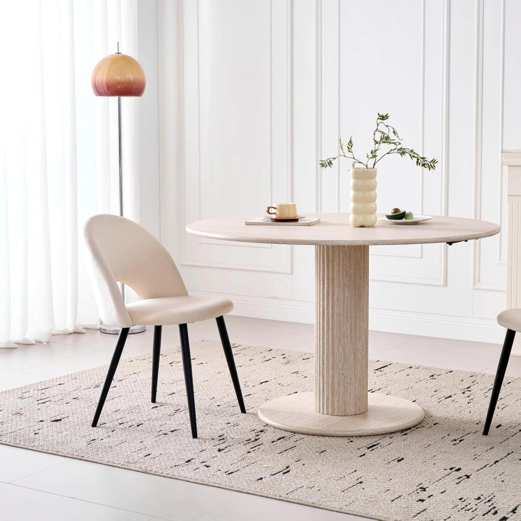 GrandCA HOME Tavolo da Pranzo Rotondo Moderno e Semplice, in Similtravertino Giallo, Diametro 115 cm, può Ospitare da 4 a 6 Persone