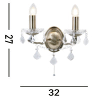 Applique Classica Parigi Acciaio Ottone Vetro Trasparente 2 Luci E14