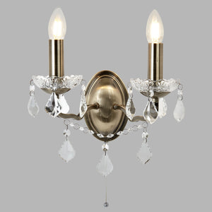 Applique Classica Parigi Acciaio Ottone Vetro Trasparente 2 Luci E14