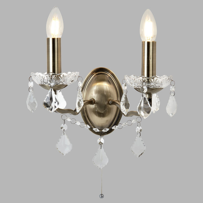 Applique Classica Parigi Acciaio Ottone Vetro Trasparente 2 Luci E14